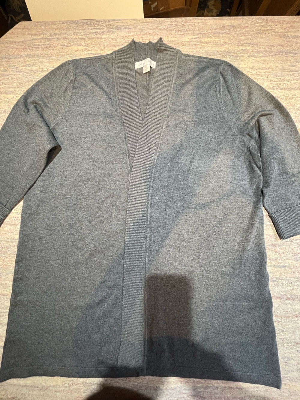 Laura Ashley Charcoal Gray Drape Open Cardigan EUC